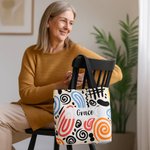 Personalized Abstract Graffiti Large Canvas Tote Bag with Name Travel Daily Use Birthday Gift for Men Women Artist