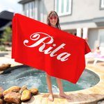 Gepersonaliseerde Cola Quick Dry Oversized Microfiber Strandhanddoek met Naam Vakantie Reizen Essentieel Verjaardagscadeau voor Familie Vriend