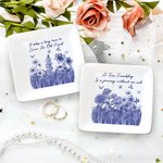 Personalised Toile De Jouy Purple Birth Flower Square Ceramic Trinket Jewellery Dish with Title Birthday Friendship Gift for Besties Sisters Friends