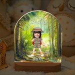 Personalised Little Explorer Face Photo LED Night Light with Name and Wooden Base Bedroom Decor Birthday Gift for Boys Girls
