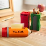 Personalized Sharpener-Shaped Pencil Holder and Pencil-Shaped Sticky Note Box Set with Text Desk Decor Birthday Gift for Teachers Students