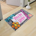 Personalized Yay You're Here Flower Rainbow Non-Slip Doormat with Text Welcome to Classroom Teacher's Day Back to School Gift for Teachers