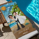 Personalisierte Sommer Strand Cartoon Paar schnell trocknen Oversized Strandtuch mit Gesicht Foto und Name Hochzeit Reise Honig Mond Geschenk für Newlywed Paar