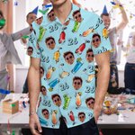 Personalized Drink Theme Face Photo Breathable Men's Hawaiian Shirt with Age Summer Vacation Birthday Holiday Gift for Men