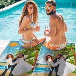 Personalisierte Sommer Strand Cartoon Paar schnell trocknen Oversized Strandtuch mit Gesicht Foto und Name Hochzeit Reise Honig Mond Geschenk für Newlywed Paar