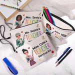 Gepersonaliseerd Cartoon Leraar Karakter Make-up tasje met tekst en polsbandje Reisaccessoire Teacher's Day Waardering Gift voor leraren