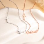 Collier croix latérale personnalisée avec nom Bijoux délicats Anniversaire Baptême Religieux Cadeau pour femmes Chrétiennes