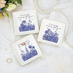 Personalised Toile De Jouy Purple Birth Flower Square Ceramic Trinket Jewellery Dish with Title Birthday Friendship Gift for Besties Sisters Friends