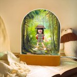 Personalised Little Explorer Face Photo LED Night Light with Name and Wooden Base Bedroom Decor Birthday Gift for Boys Girls