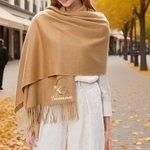 Personalized Retro Floral Initial Design Soft Warm Tassel Scarf with Name Anniversary Birthday Gift for Women