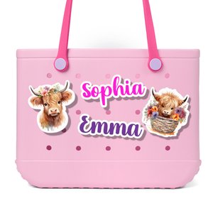 Personalised Cute Highland Cow Name Acrylic Bag Charm Accessories for Bogg Bag Birthday Gift for Friends Family