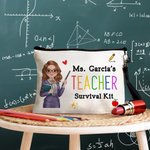 Gepersonaliseerd Cartoon Leraar Karakter Make-up tasje met tekst en polsbandje Reisaccessoire Teacher's Day Waardering Gift voor leraren