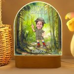 Personalised Little Explorer Face Photo LED Night Light with Name and Wooden Base Bedroom Decor Birthday Gift for Boys Girls