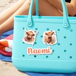 Personifierad söt Highland ko namn akryl väska charm tillbehör för Bogg Bag födelsedagspresent för vänner familj