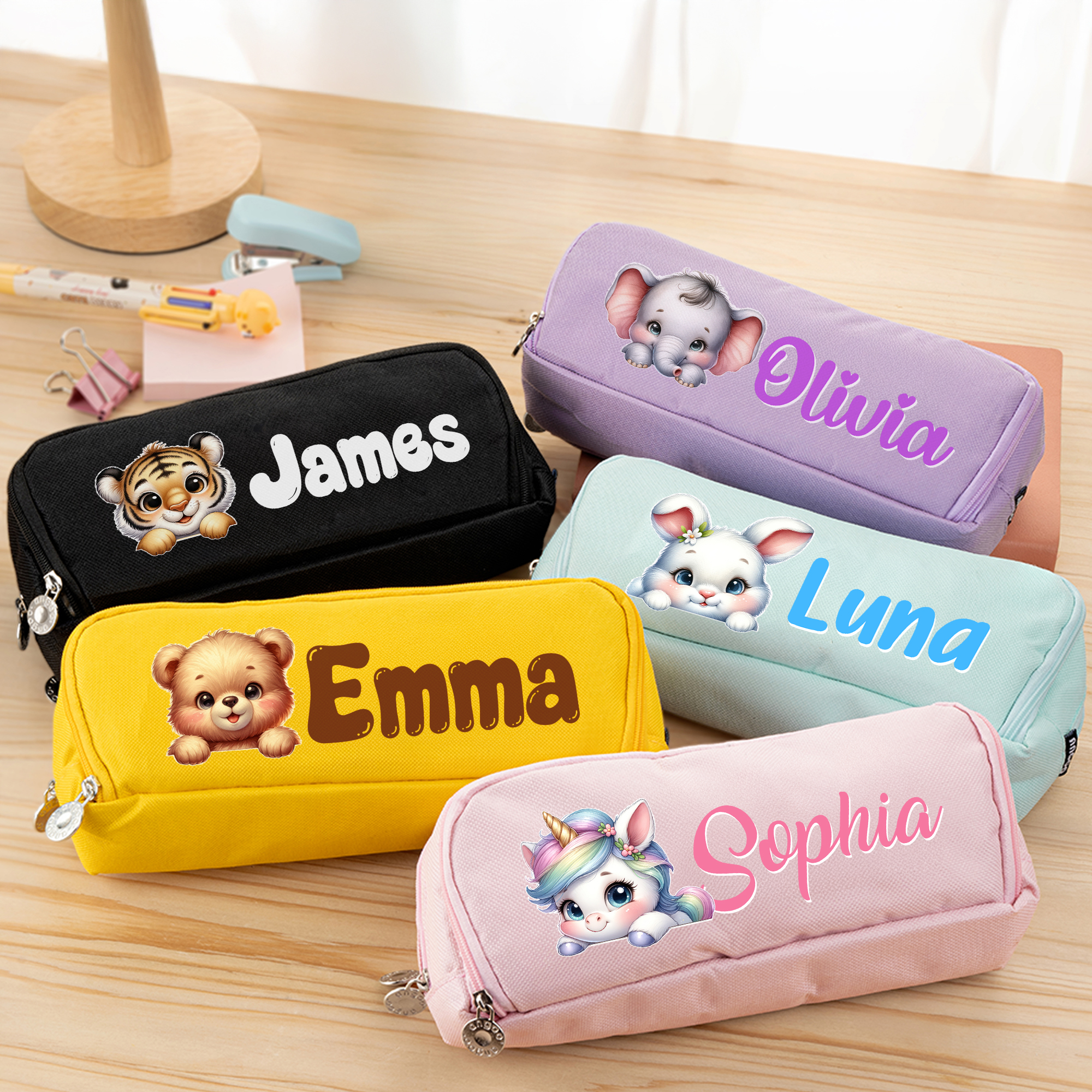 Trousse à crayons trois couches personnalisée avec nom Fournitures scolaires Cadeau d'anniversaire pour garçon fille