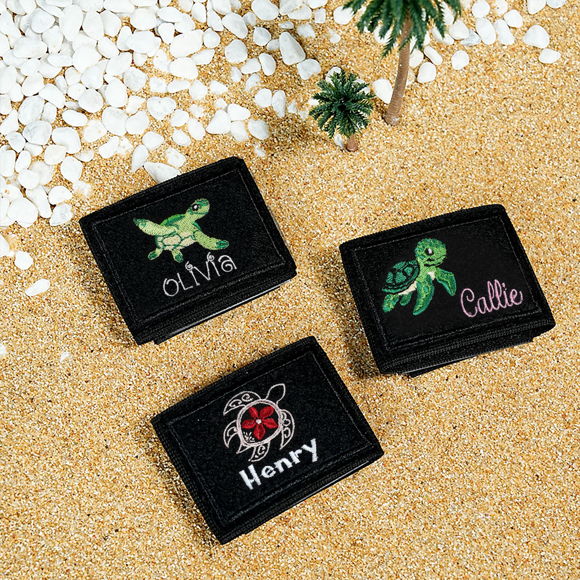 Étiquette d'Identification à Velcro Personnalisable avec Nom et Motif de Tortue Marine Brodés Cadeau Anniversaire Voyage pour Amateur de Plongée