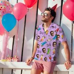 Personalized Drink Theme Face Photo Breathable Men's Hawaiian Shirt with Age Summer Vacation Birthday Holiday Gift for Men
