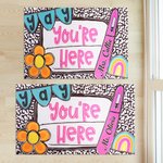 Personalized Yay You're Here Flower Rainbow Non-Slip Doormat with Text Welcome to Classroom Teacher's Day Back to School Gift for Teachers