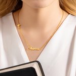 Collier croix latérale personnalisée avec nom Bijoux délicats Anniversaire Baptême Religieux Cadeau pour femmes Chrétiennes