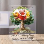 Henkilökohtainen I Wood Marry You Photo Tree Akryyli Ornamentti vuoden kanssa Home Decoration Hääpäivä lahja pariskunnille
