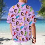 Personalized Drink Theme Face Photo Breathable Men's Hawaiian Shirt with Age Summer Vacation Birthday Holiday Gift for Men