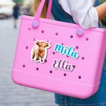 Personifierad söt Highland ko namn akryl väska charm tillbehör för Bogg Bag födelsedagspresent för vänner familj