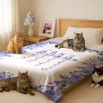 Toile De Jouy Personalizada Línea 1-7 Gatos Manta Suave con Nombres Decoración del Hogar Regalo de Cumpleaños para Amante de los Gatos