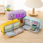 Personalized Cute Cartoon Animal Three-Layer Pencil Case Pouch with Name School Supply Back to School Birthday Gift for Boy Girl