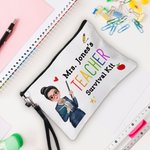 Gepersonaliseerd Cartoon Leraar Karakter Make-up tasje met tekst en polsbandje Reisaccessoire Teacher's Day Waardering Gift voor leraren