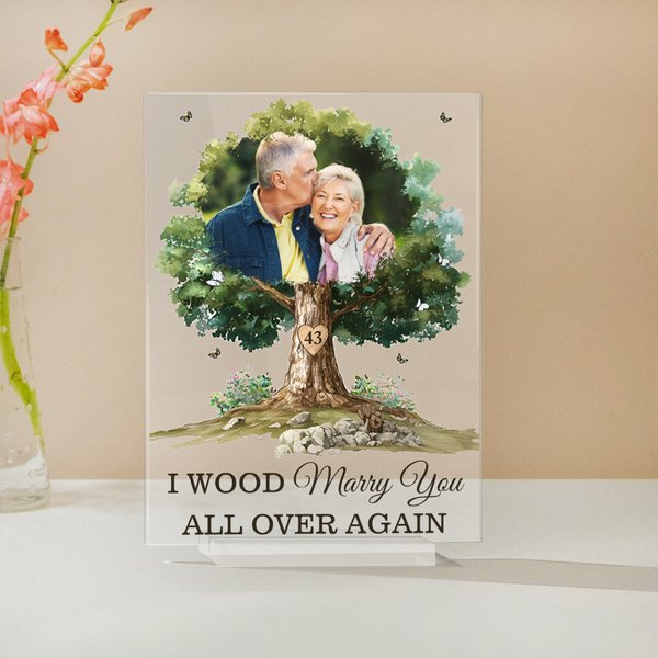Personalised I Wood Marry You Photo Tree Acrylic Ornament with Year Home Decoration Wedding Anniversary Gift for Couples