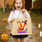 Personalized Halloween Ghost Pumpkin Initial Jute Bag with Name Halloween Party Travel Accessories Birthday Gift for Boys Girls