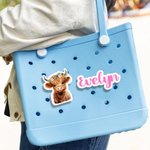 Personifierad söt Highland ko namn akryl väska charm tillbehör för Bogg Bag födelsedagspresent för vänner familj