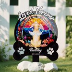 Personalised Faux Stained Glass Pet Silhouette Acrylic Garden Stake with Title Name and Year Anniversary Birthday Gift for Pet Owners