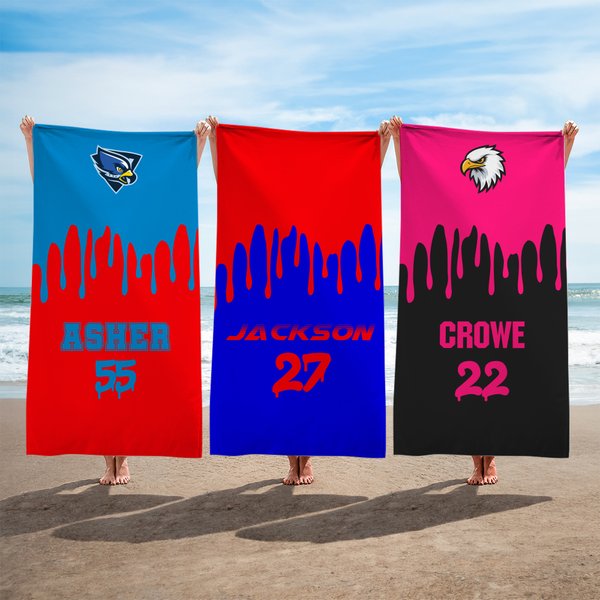 Personalized Water Drip Quick Dry Microfiber Beach Towel with Name and Number Birthday Team Gift for Baseball Soccer Softball Ball Sport Lovers