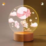 Personalized Cloud Hot Air Balloon Cute Teddy Bear LED Night Light with Name and Wooden Base Nursery Decor Birthday Gift for Baby Kid