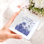 Personalised Toile De Jouy Purple Birth Flower Square Ceramic Trinket Jewellery Dish with Title Birthday Friendship Gift for Besties Sisters Friends