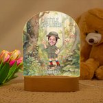 Personalised Little Explorer Face Photo LED Night Light with Name and Wooden Base Bedroom Decor Birthday Gift for Boys Girls