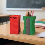 Personalized Sharpener-Shaped Pencil Holder and Pencil-Shaped Sticky Note Box Set with Text Desk Decor Birthday Gift for Teachers Students