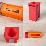 Personalized Sharpener-Shaped Pencil Holder and Pencil-Shaped Sticky Note Box Set with Text Desk Decor Birthday Gift for Teachers Students