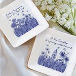 Personalised Toile De Jouy Purple Birth Flower Square Ceramic Trinket Jewellery Dish with Title Birthday Friendship Gift for Besties Sisters Friends