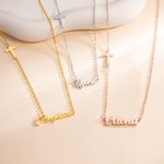 Collier croix latérale personnalisée avec nom Bijoux délicats Anniversaire Baptême Religieux Cadeau pour femmes Chrétiennes