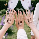 Personalized Funny Cartoon Face Photo Waterproof Temporary Tattoo Stickers with Name and Date Set of 12 Wedding Party Favors Gift for Newlyweds Couple