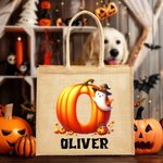 Personalized Halloween Ghost Pumpkin Initial Jute Bag with Name Halloween Party Travel Accessories Birthday Gift for Boys Girls