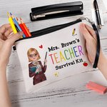 Gepersonaliseerd Cartoon Leraar Karakter Make-up tasje met tekst en polsbandje Reisaccessoire Teacher's Day Waardering Gift voor leraren