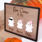 Personalized Our Boo Crew Ghost Family Halloween Wooden Sign with 2-7 Engraved Name and Year Home Decor Halloween Gift for Family Friends