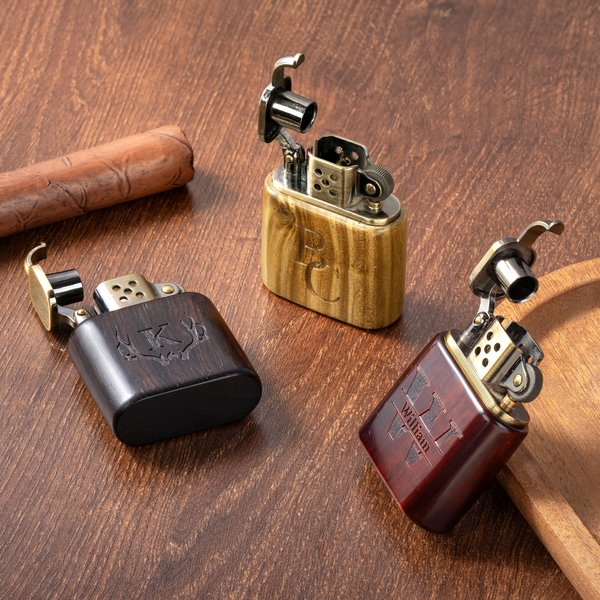 Coffret à briquets en bois de santal avec logo gravé, avec initiale du nom et boîte Cadeau d'anniversaire pour hommes et hommes d'honneur