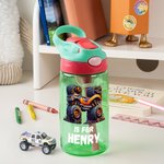 Gepersonaliseerde Big Wheel Off-Road Truck initiële naam 16 oz Kid Waterfles met siliconen rietje en handvat Verjaardag terug naar school Gift voor jongens meisjes