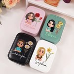 Personalized 3D Cartoon Character Birth Flower PU Leather Jewellery Box with Name and LED Makeup Mirror Travel Essential Birthday Gift for Women