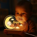 Veilleuse LED personnalisée en forme de nuage avec base en bois et nom Décoration de chambre d'enfant Anniversaire Cadeau de douche pour bébé