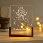 Personalized Angel Baby Acrylic LED Night Light with Name Text Date and Wooden Base Sympathy Memorial Gift for Bereaved Parent